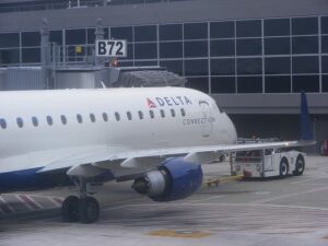 delta plane standing near terminal