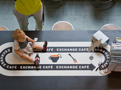 Exchange Cafe baby on counter