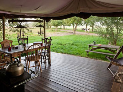 Glamping tent with table and chairs 