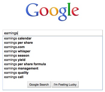 Earnings search on Google