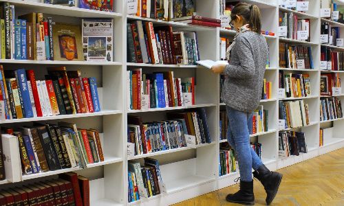 girl browsing a bookstore