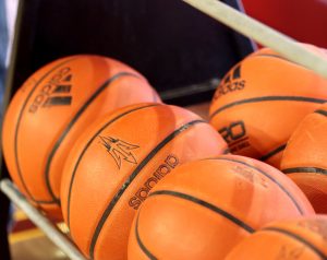 rack of basketballs with ASU Sun Devil logo