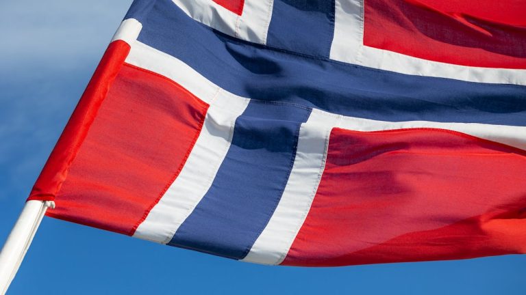 Norway flag blowing in the wind