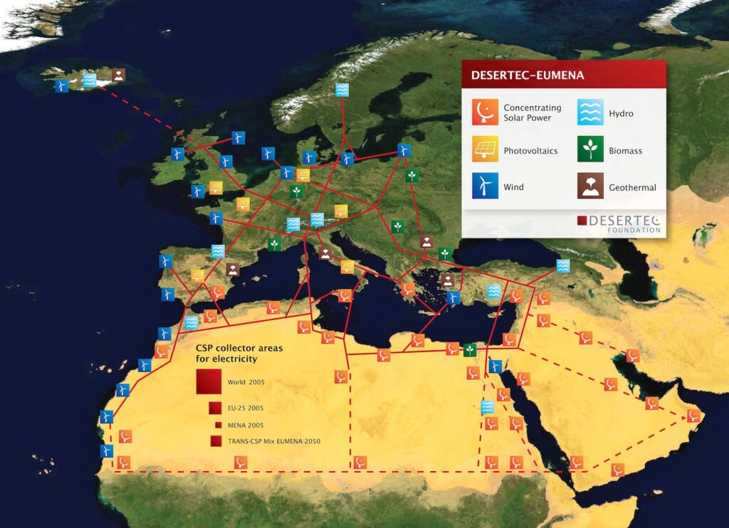 Map of solar projects in Europe and Northern Africa.